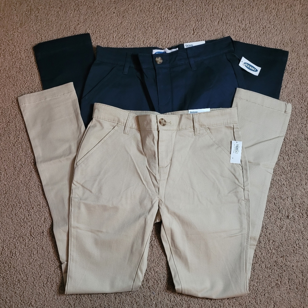 New Old Navy Skinny sz 16 Kids Uniform Pants Khaki/Navy Lot